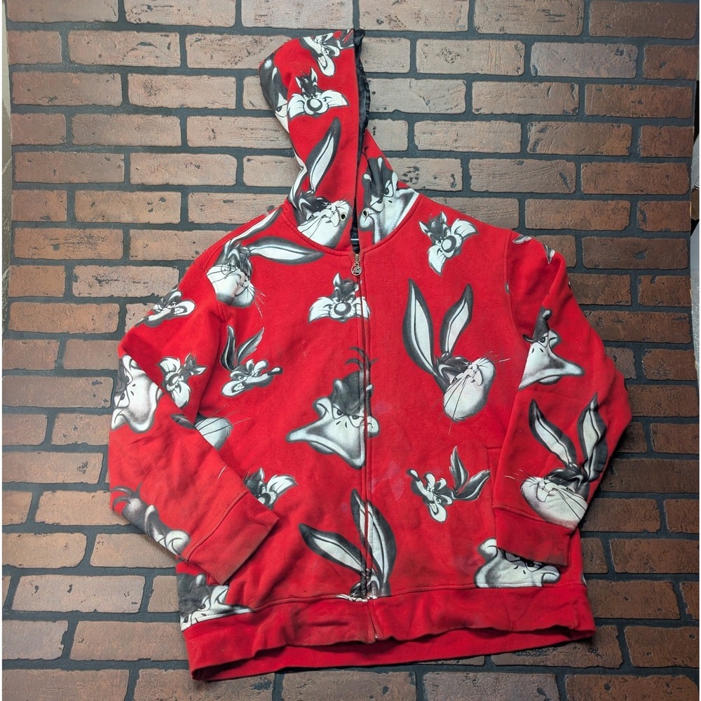 Lot 29 Looney Tunes Vintage Y2K Zip Up Hoodie Black XXL Bugs Bunny Daffy